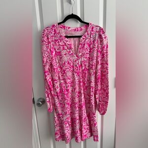 Lilly Pulitzer Alyssa Floral Dress L Long Sleeve Passion Fruit Pink Cotton